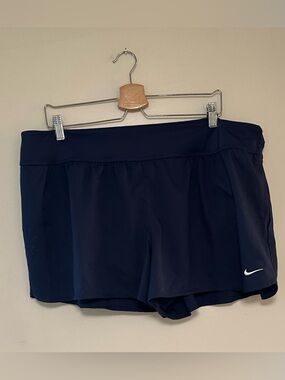 Nike Women's Dark Navy Athletic Shorts with White Swoosh